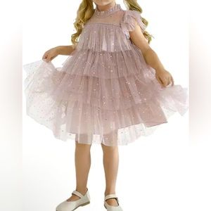 Girls princess mesh layer cake dress for kids sequins elegant dress